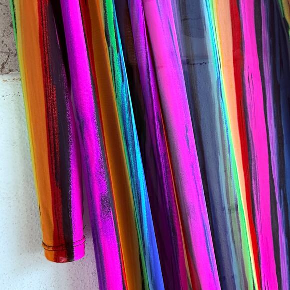 Rainbow Maxi Duster Sheer Mesh Swimsuit Cover Up Long Cardigan Womens L Festival - Picture 5 of 6